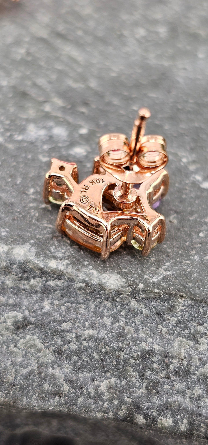 10k Rose Gold Natural Diamond and Gemstone Cluster Studs