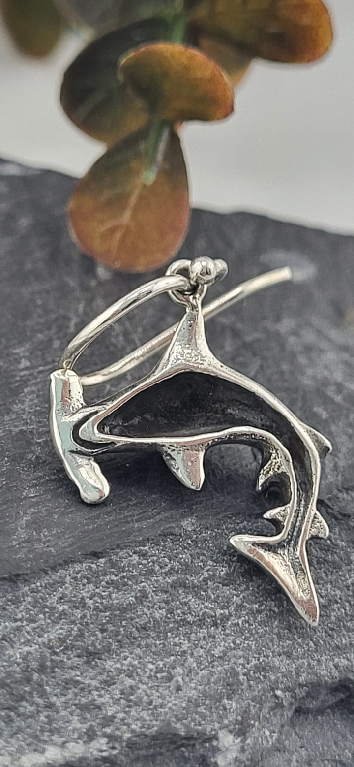 Designer SOMS 925 Sterling Silver Hammerhead Shark Earrings