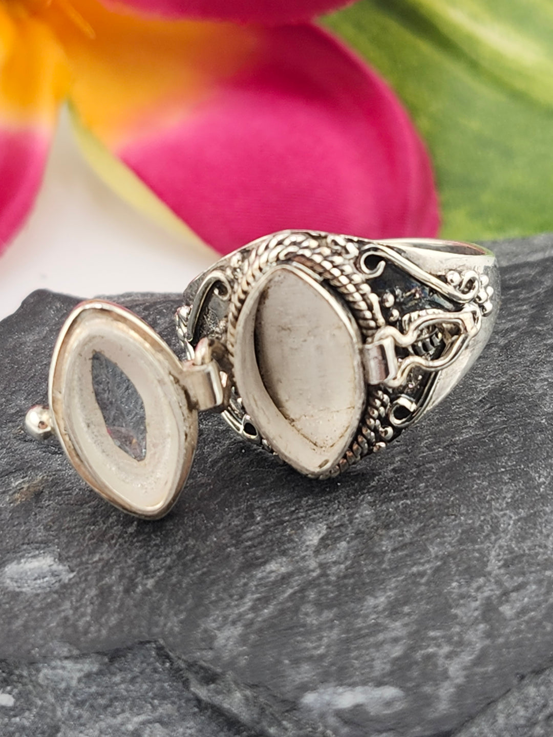 Blue Topaz and 925 Sterling Silver Locket Ring - Size 10