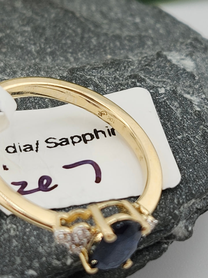 10K Gold Diamond and Blue Sapphire Ring