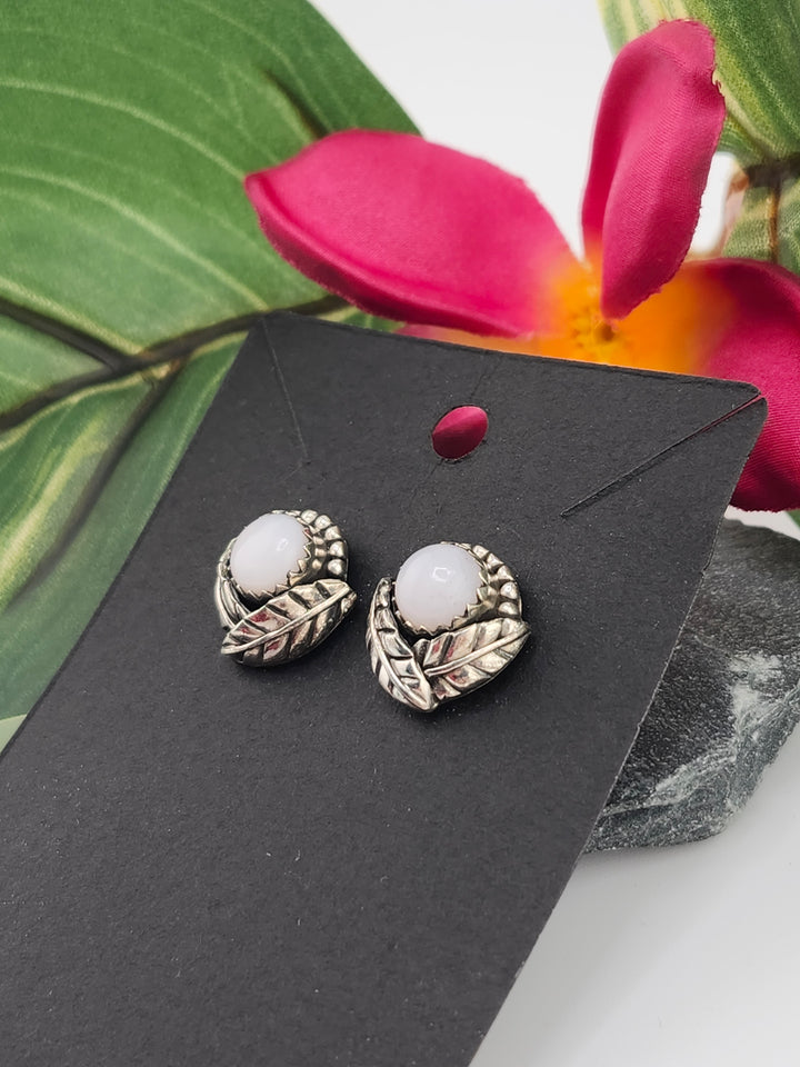 Pink Opal Round Post Back Stud Earrings