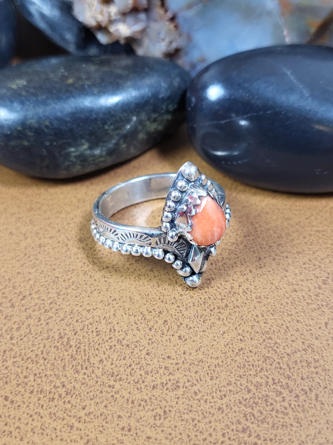 Natural Spiny Oyster Ring Size 7 925 Sterling Silver