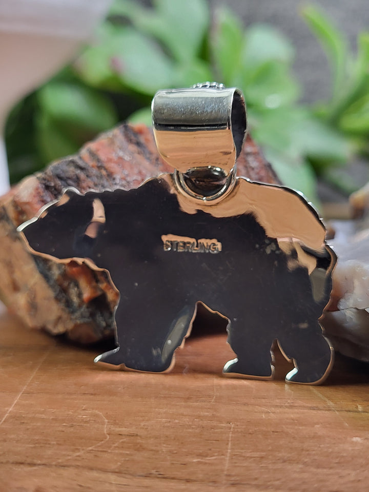 Natural Queen Conch Bear Pendant 925 Sterling Silver