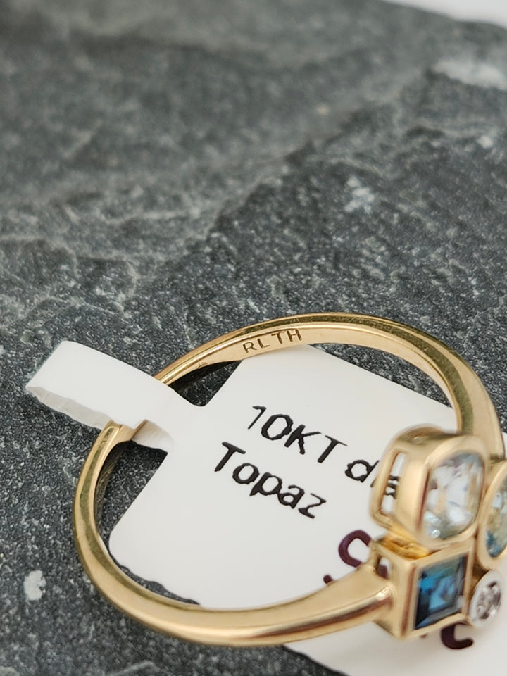 10K Gold Diamond and Blue Topaz Ring