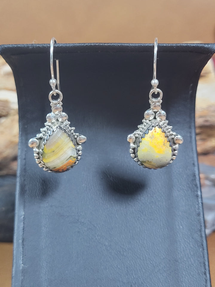 Natural Bumblebee Jasper 925 Sterling Silver Dangles - 1 1/2"