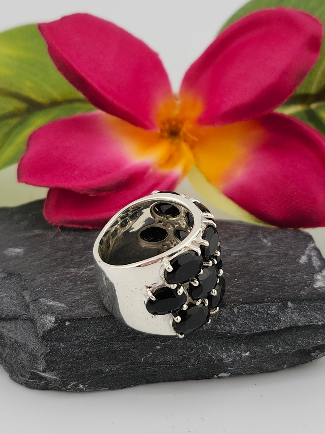 Black Onyx Cluster Ring Size 5