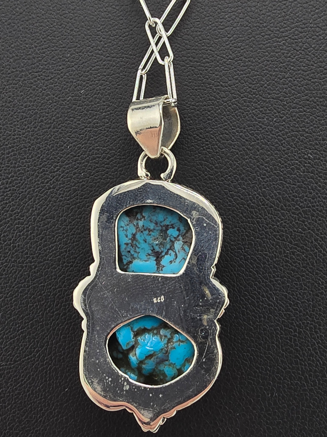 Raw Kingman Turquoise double stone 925 sterling silver pendant w/ 18" 3mm paperclip Chain